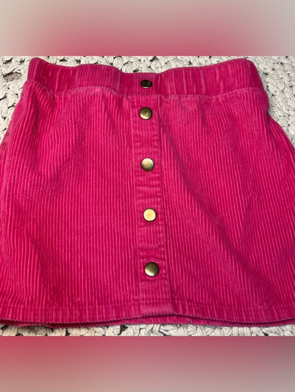 Girls - “Button”-Front Pink Corduroy Skirt